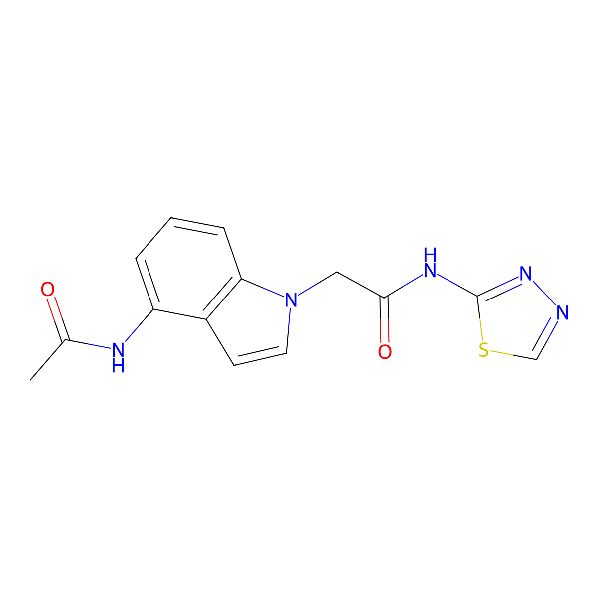 2-(4-acetamido-1H-indol-1-yl)-N-(1,3,4-thiadiazol-2-yl)acetamide molecular structure, CAS 1574471-99-0