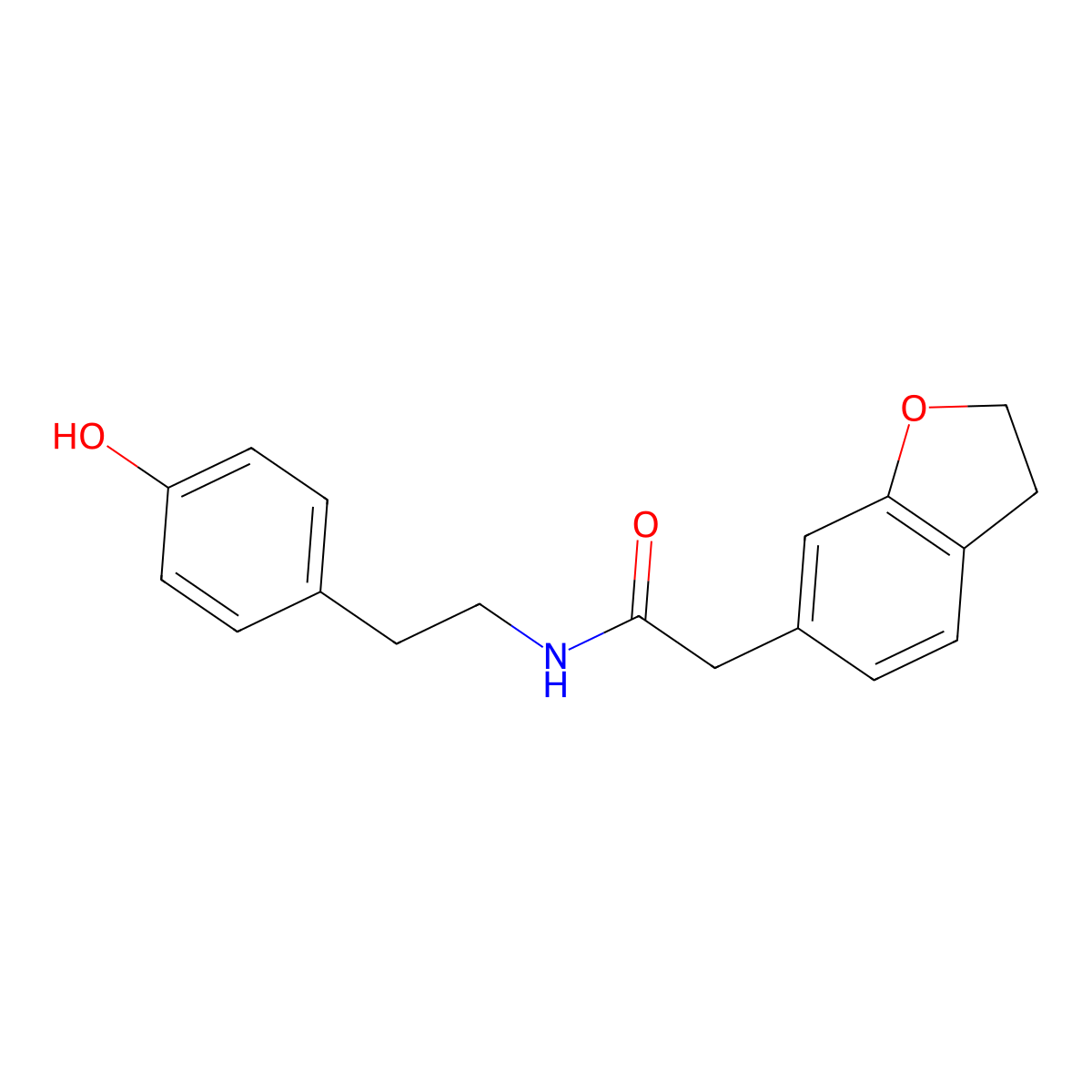 2-(2,3-dihydro-1-benzofuran-6-yl)-N-[2-(4-hydroxyphenyl)ethyl]acetamide molecular structure, CAS 1574472-13-1