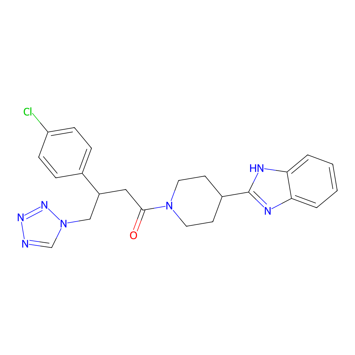 1-[4-(1H-benzimidazol-2-yl)piperidin-1-yl]-3-(4-chlorophenyl)-4-(1H-tetrazol-1-yl)butan-1-one molecular structure, CAS 1574472-38-0