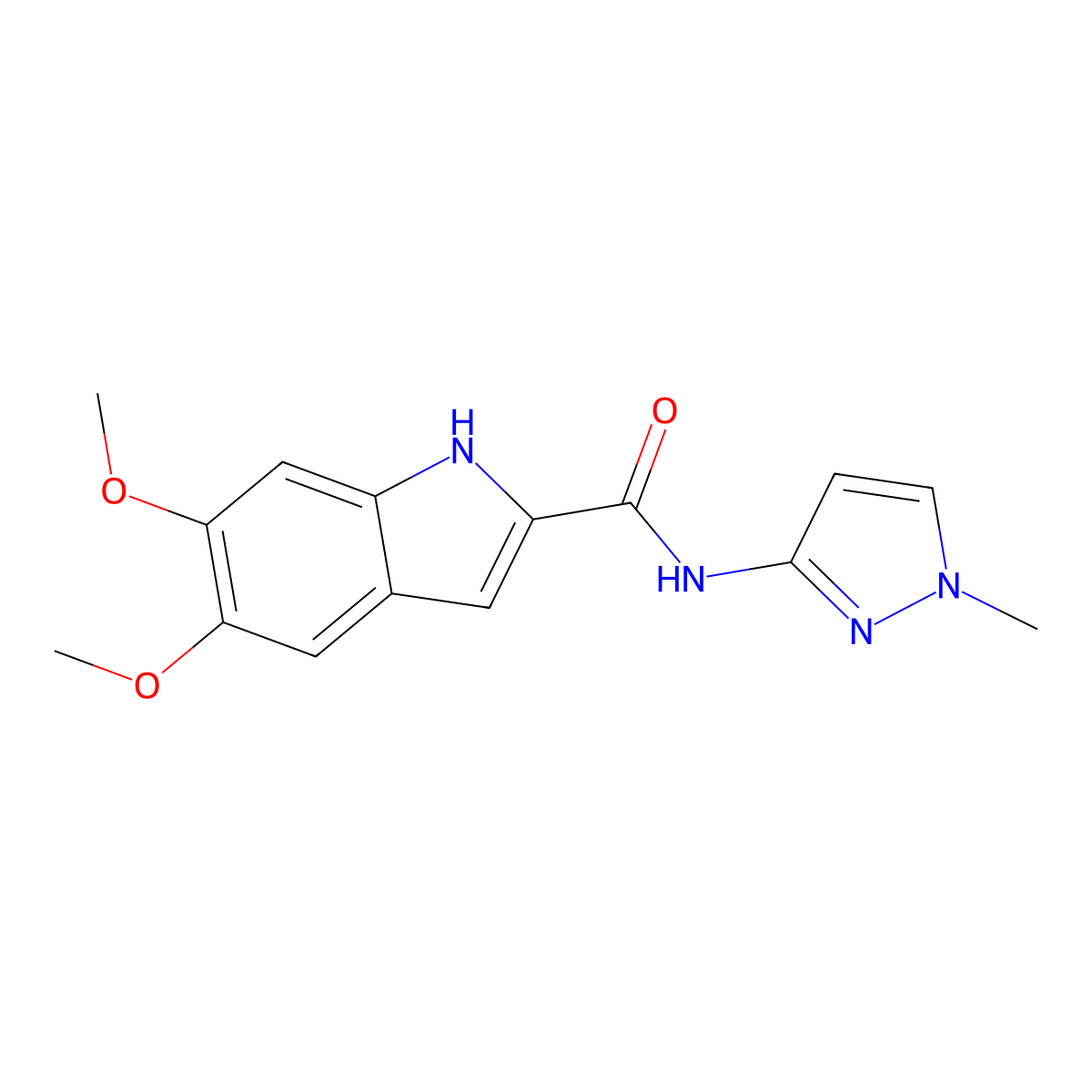 5,6-dimethoxy-N-(1-methyl-1H-pyrazol-3-yl)-1H-indole-2-carboxamide molecular structure, CAS 1574472-39-1