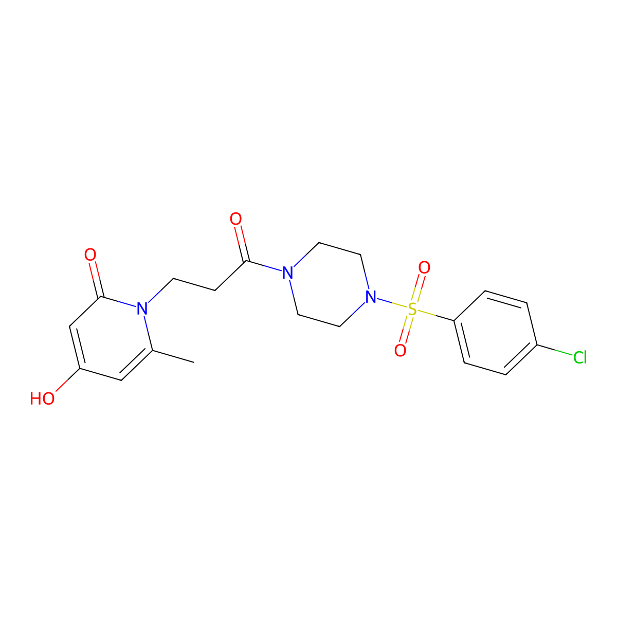 1-(3-{4-[(4-chlorophenyl)sulfonyl]piperazin-1-yl}-3-oxopropyl)-4-hydroxy-6-methylpyridin-2(1H)-one molecular structure, CAS 1574472-49-3