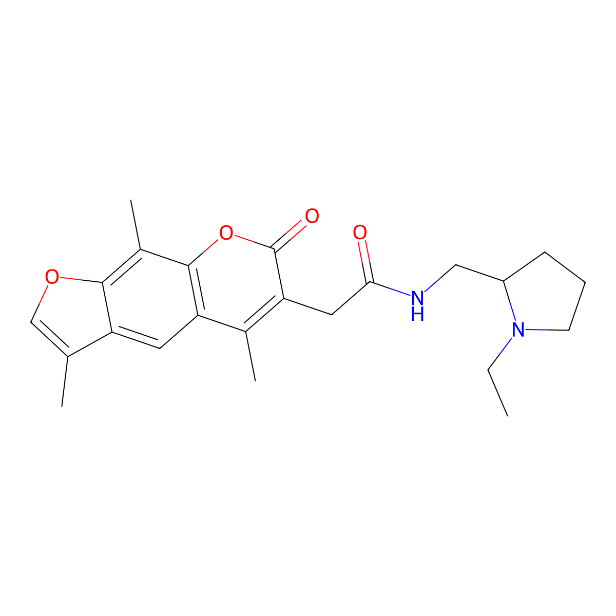 N-[(1-ethylpyrrolidin-2-yl)methyl]-2-(3,5,9-trimethyl-7-oxo-7H-furo[3,2-g]chromen-6-yl)acetamide molecular structure, CAS 1574472-50-6