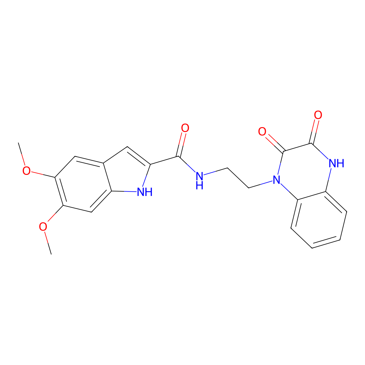 N-(2-(3-hydroxy-2-oxoquinoxalin-1(2H)-yl)ethyl)-5,6-dimethoxy-1H-indole-2-carboxamide molecular structure, CAS 1574472-54-0