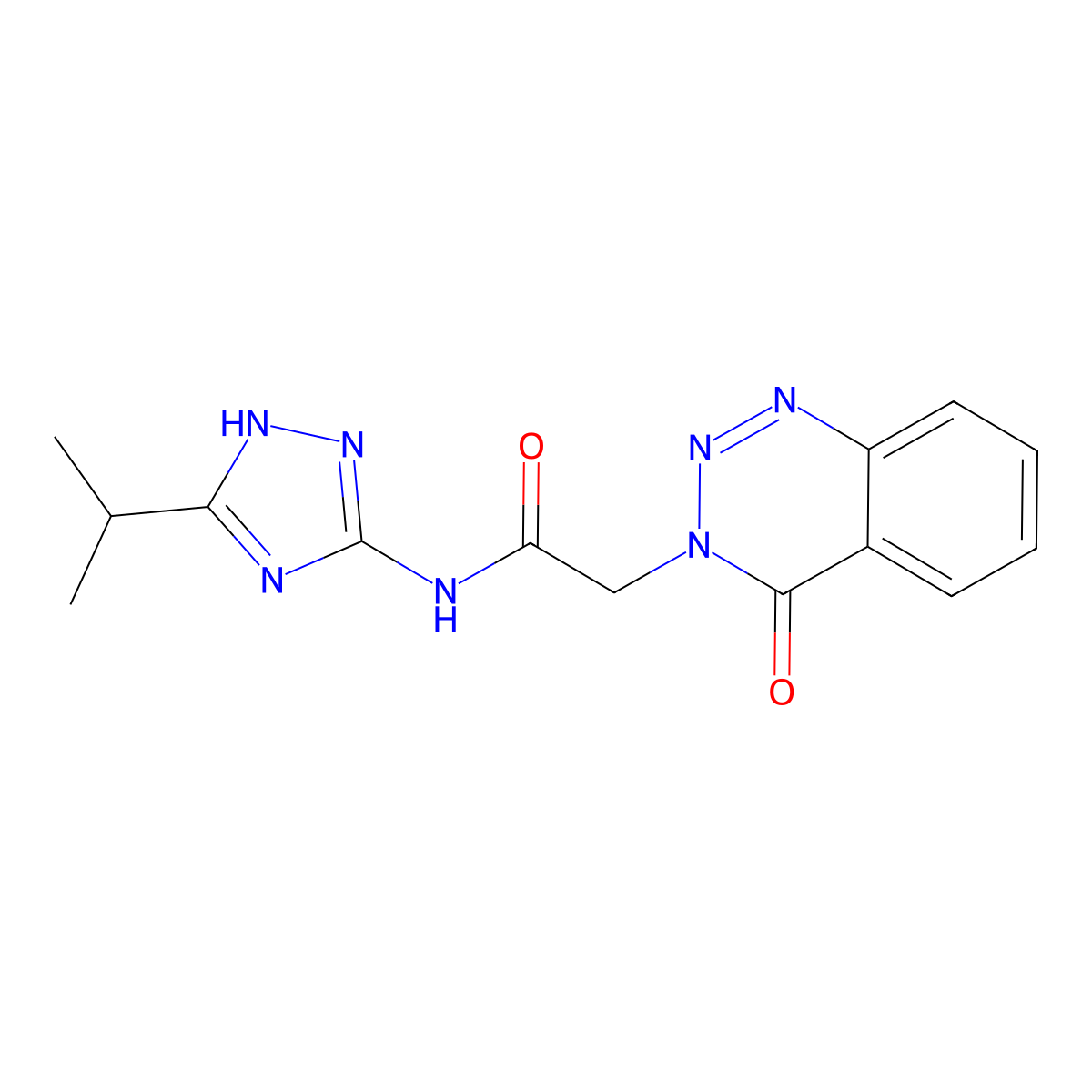 2-(4-oxo-1,2,3-benzotriazin-3(4H)-yl)-N-[3-(propan-2-yl)-1H-1,2,4-triazol-5-yl]acetamide molecular structure, CAS 1574472-63-1