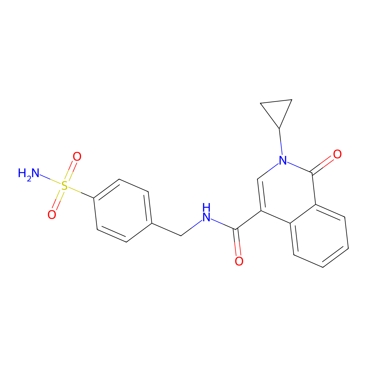 2-cyclopropyl-1-oxo-N-(4-sulfamoylbenzyl)-1,2-dihydroisoquinoline-4-carboxamide molecular structure, CAS 1574473-03-2