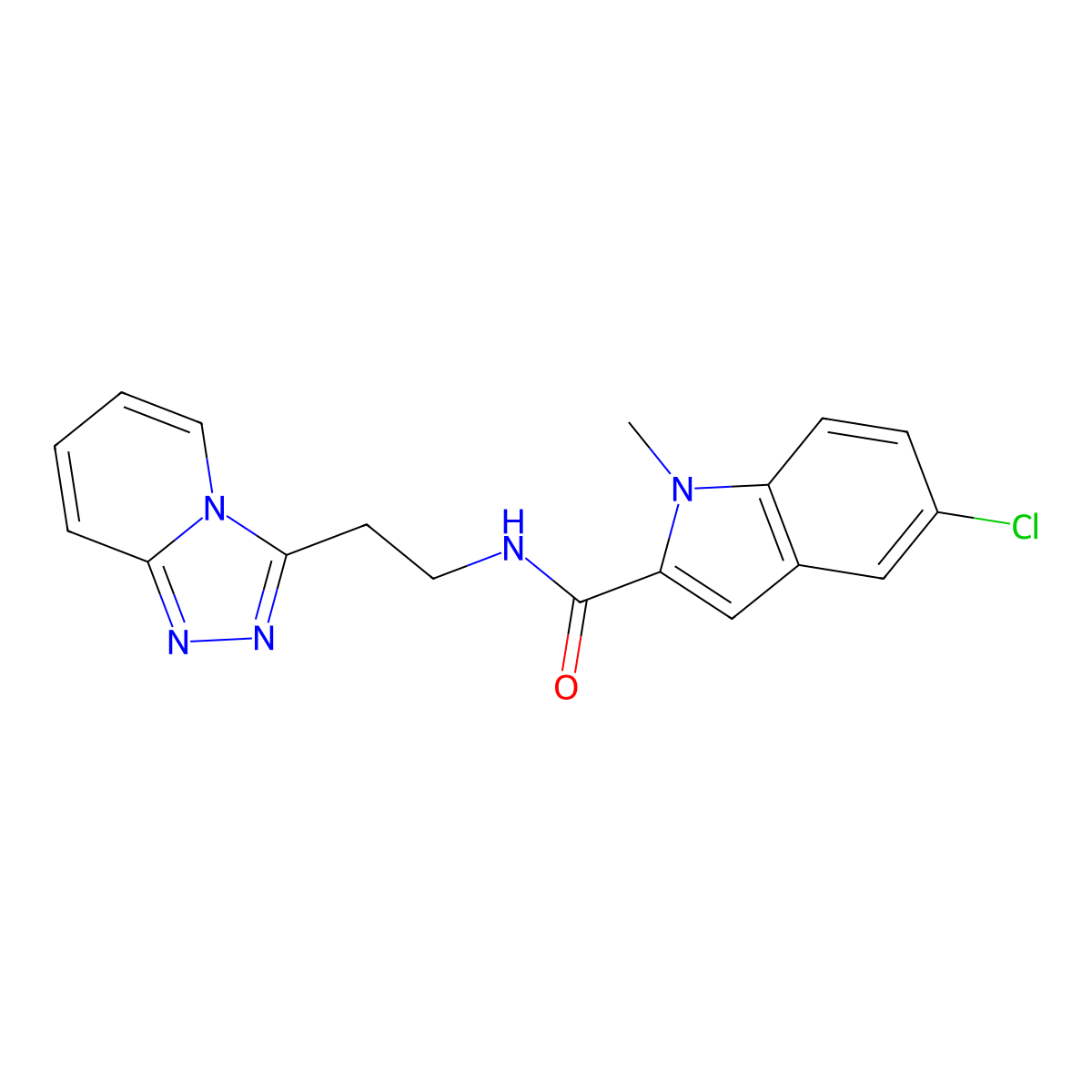 5-chloro-1-methyl-N-(2-[1,2,4]triazolo[4,3-a]pyridin-3-ylethyl)-1H-indole-2-carboxamide molecular structure, CAS 1574473-27-0