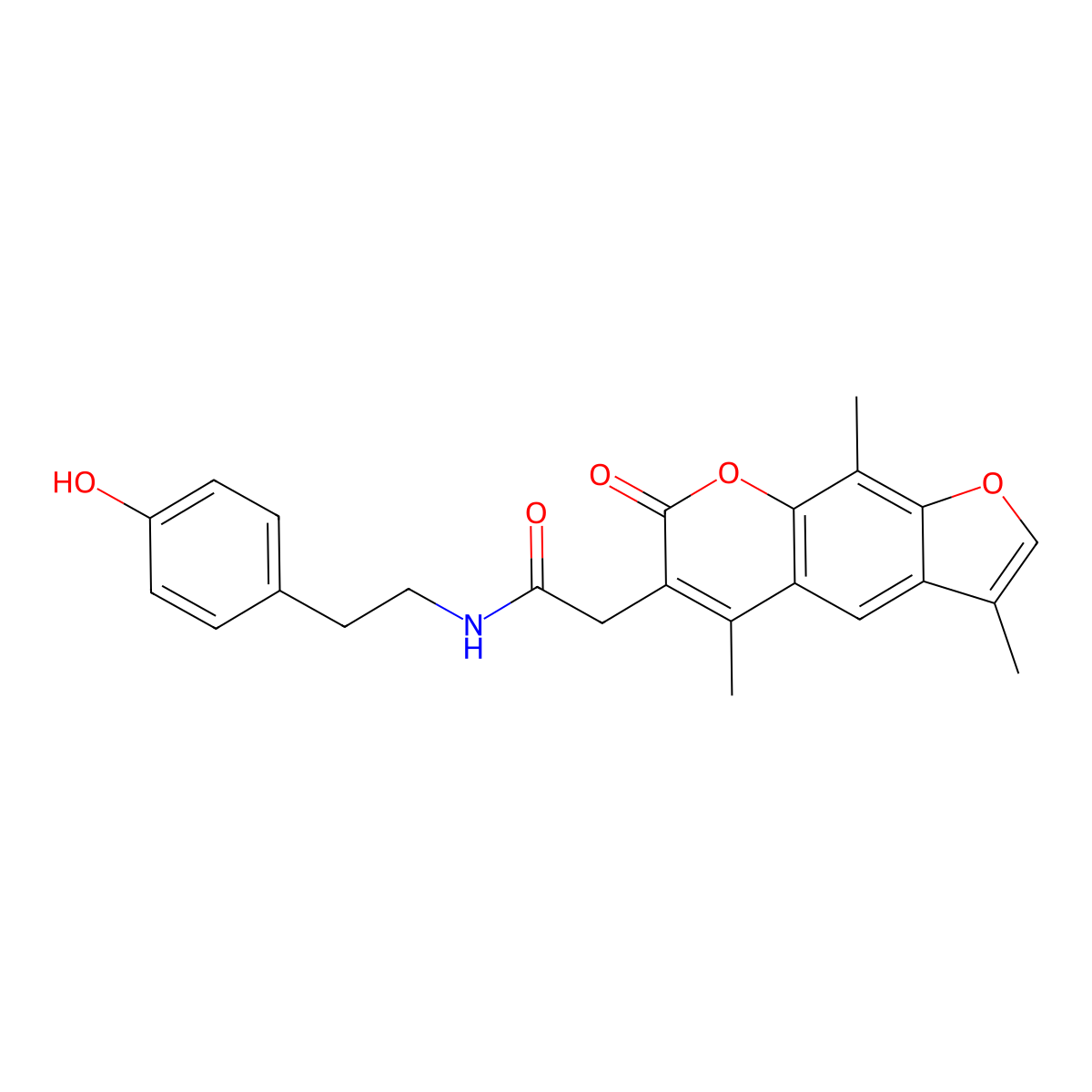 N-[2-(4-hydroxyphenyl)ethyl]-2-(3,5,9-trimethyl-7-oxo-7H-furo[3,2-g]chromen-6-yl)acetamide molecular structure, CAS 1574473-33-8