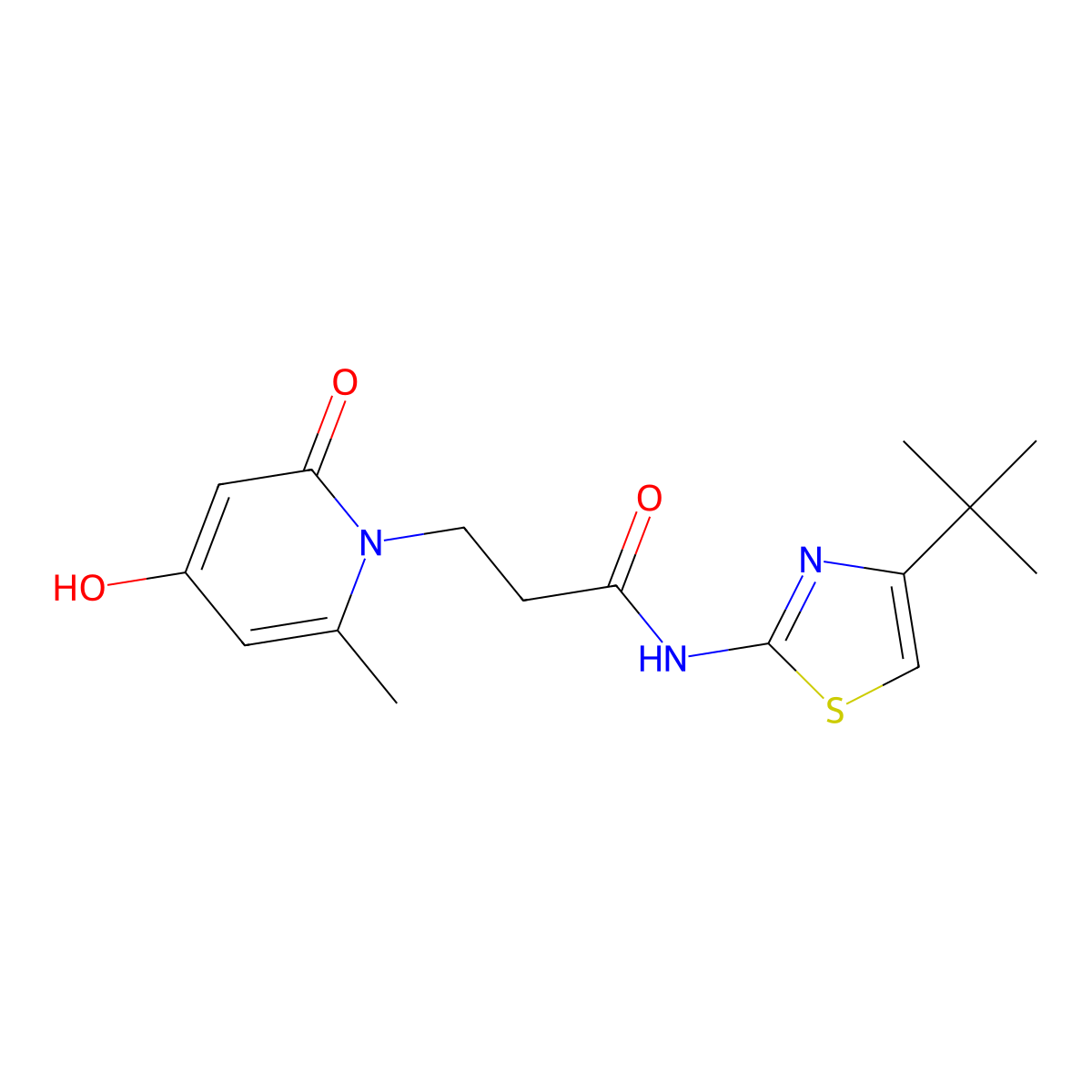 N-(4-tert-butyl-1,3-thiazol-2-yl)-3-(4-hydroxy-6-methyl-2-oxopyridin-1(2H)-yl)propanamide molecular structure, CAS 1574473-36-1