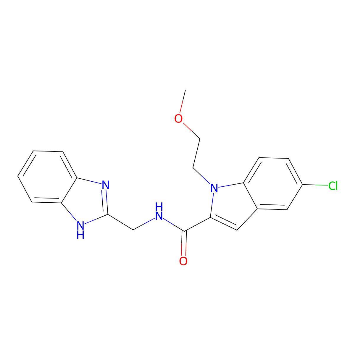 N-(1H-1,3-benzimidazol-2-ylmethyl)-5-chloro-1-(2-methoxyethyl)-1H-indole-2-carboxamide molecular structure, CAS 1574473-39-4