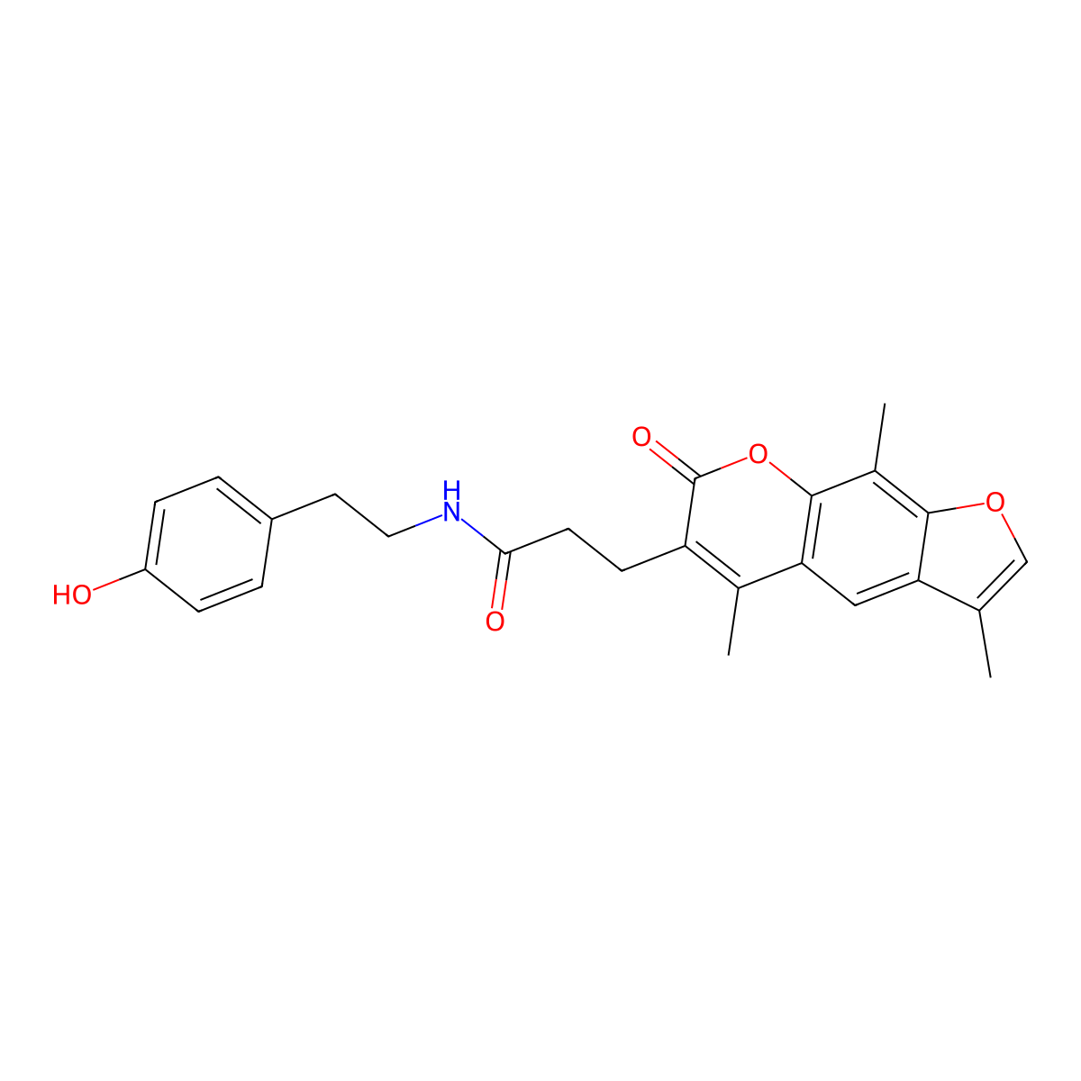 N-[2-(4-hydroxyphenyl)ethyl]-3-(3,5,9-trimethyl-7-oxo-7H-furo[3,2-g]chromen-6-yl)propanamide molecular structure, CAS 1574473-42-9