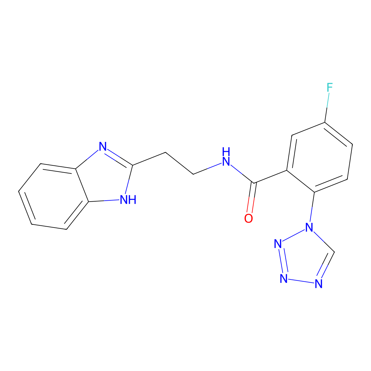 N-[2-(1H-1,3-benzimidazol-2-yl)ethyl]-5-fluoro-2-(1H-1,2,3,4-tetraazol-1-yl)benzamide molecular structure, CAS 1574473-66-7
