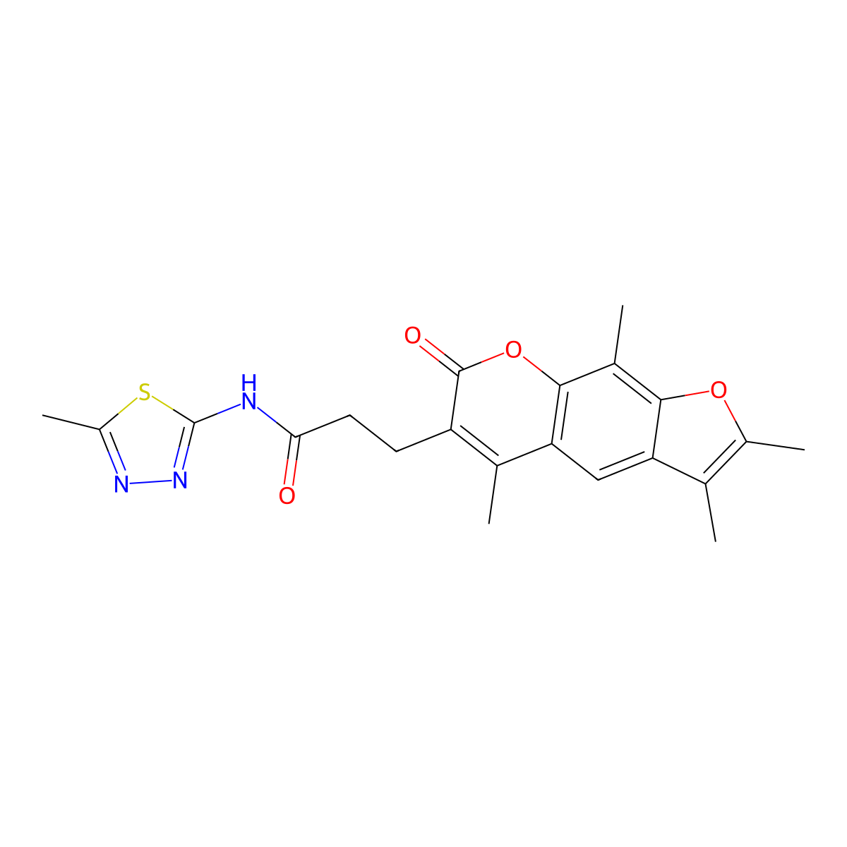 N-(5-methyl-1,3,4-thiadiazol-2-yl)-3-(2,3,5,9-tetramethyl-7-oxo-7H-furo[3,2-g]chromen-6-yl)propanamide molecular structure, CAS 1574473-70-3