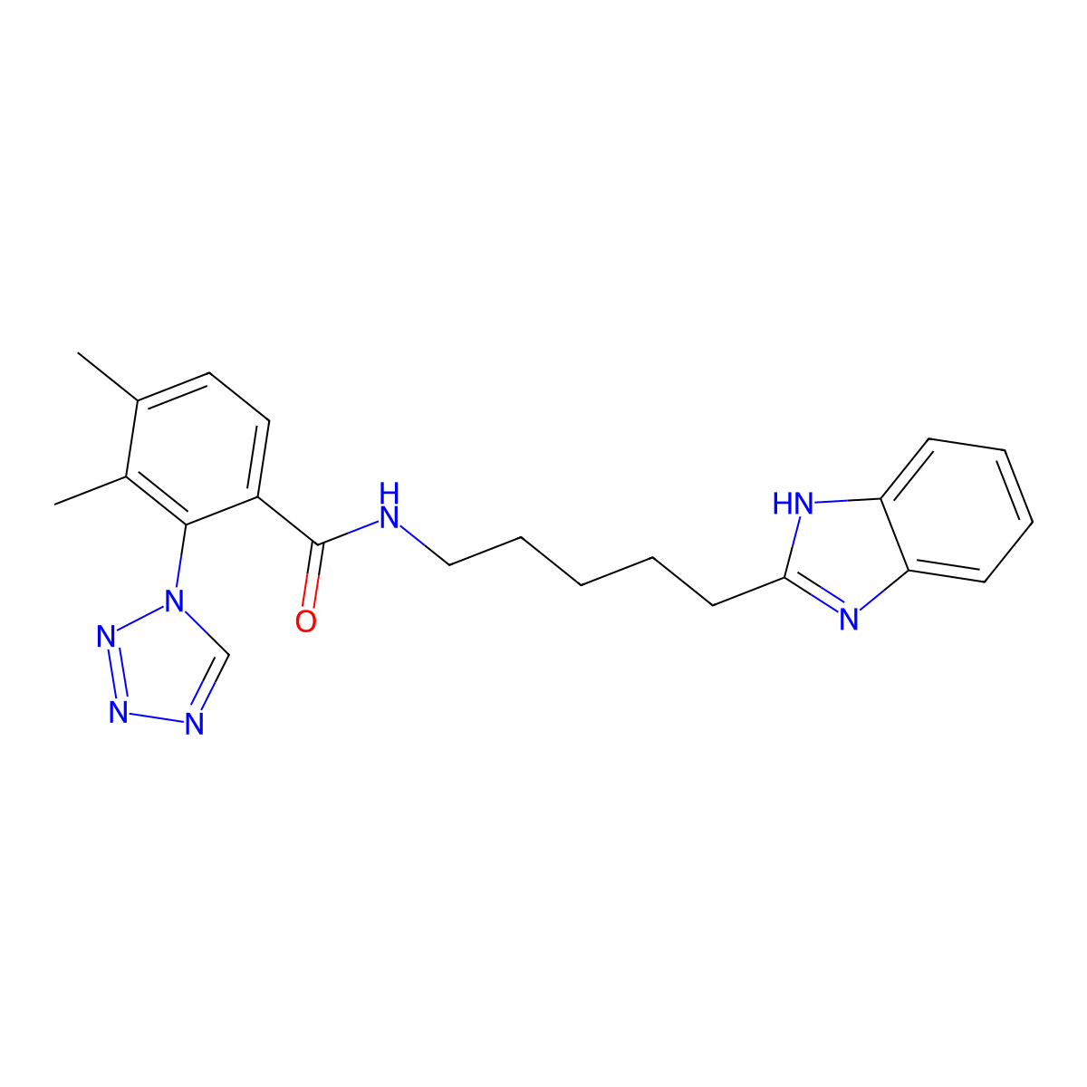 N-[5-(1H-benzimidazol-2-yl)pentyl]-3,4-dimethyl-2-(1H-tetrazol-1-yl)benzamide molecular structure, CAS 1574473-92-9