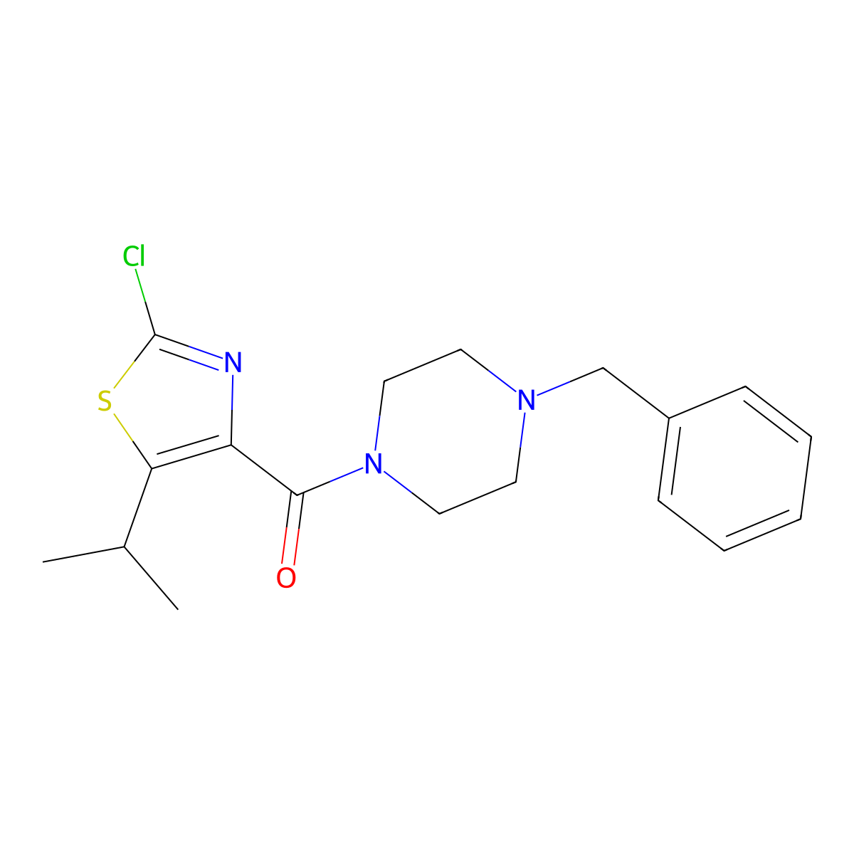 (4-Benzylpiperazin-1-yl)[2-chloro-5-(propan-2-yl)-1,3-thiazol-4-yl]methanone molecular structure, CAS 1574474-22-8