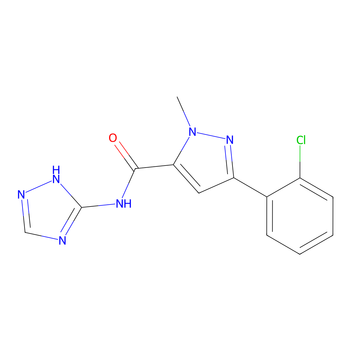 3-(2-chlorophenyl)-1-methyl-N-(4H-1,2,4-triazol-3-yl)-1H-pyrazole-5-carboxamide molecular structure, CAS 1574474-24-0