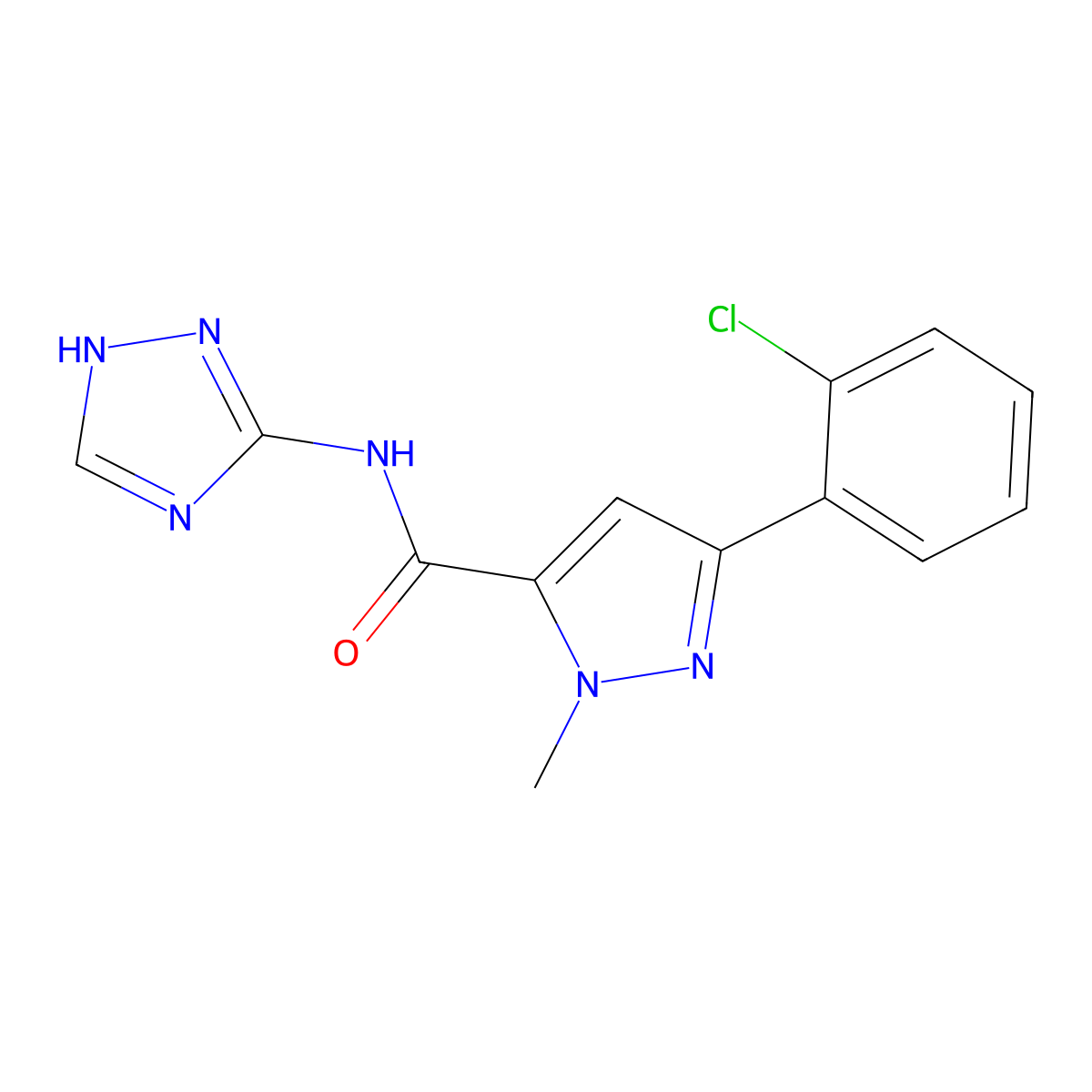 3-(2-chlorophenyl)-1-methyl-N-(4H-1,2,4-triazol-3-yl)-1H-pyrazole-5-carboxamide molecular structure, CAS 1574474-24-0