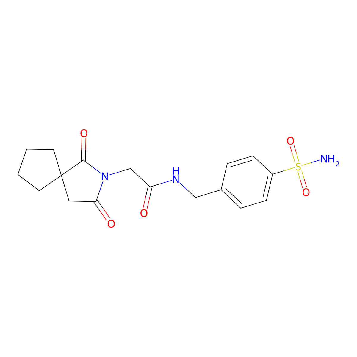2-(1,3-dioxo-2-azaspiro[4.4]non-2-yl)-N-(4-sulfamoylbenzyl)acetamide molecular structure, CAS 1574474-46-6