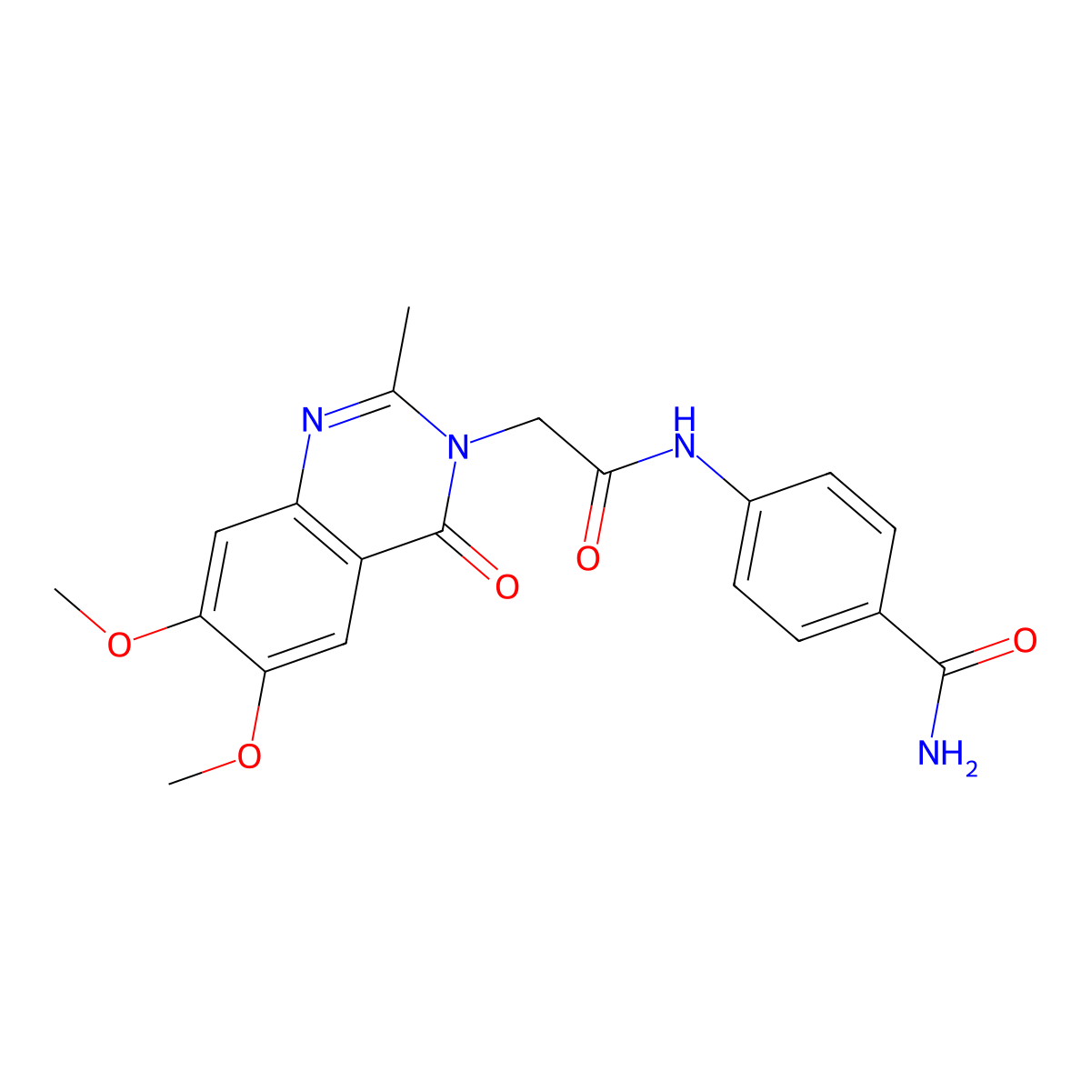 4-{[(6,7-dimethoxy-2-methyl-4-oxoquinazolin-3(4H)-yl)acetyl]amino}benzamide molecular structure, CAS 1574474-64-8
