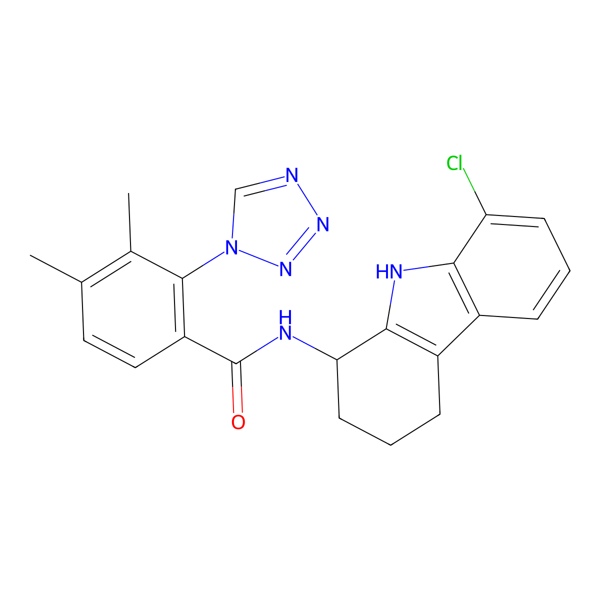 N-(8-chloro-2,3,4,9-tetrahydro-1H-carbazol-1-yl)-3,4-dimethyl-2-(1H-tetrazol-1-yl)benzamide molecular structure, CAS 1574474-78-4