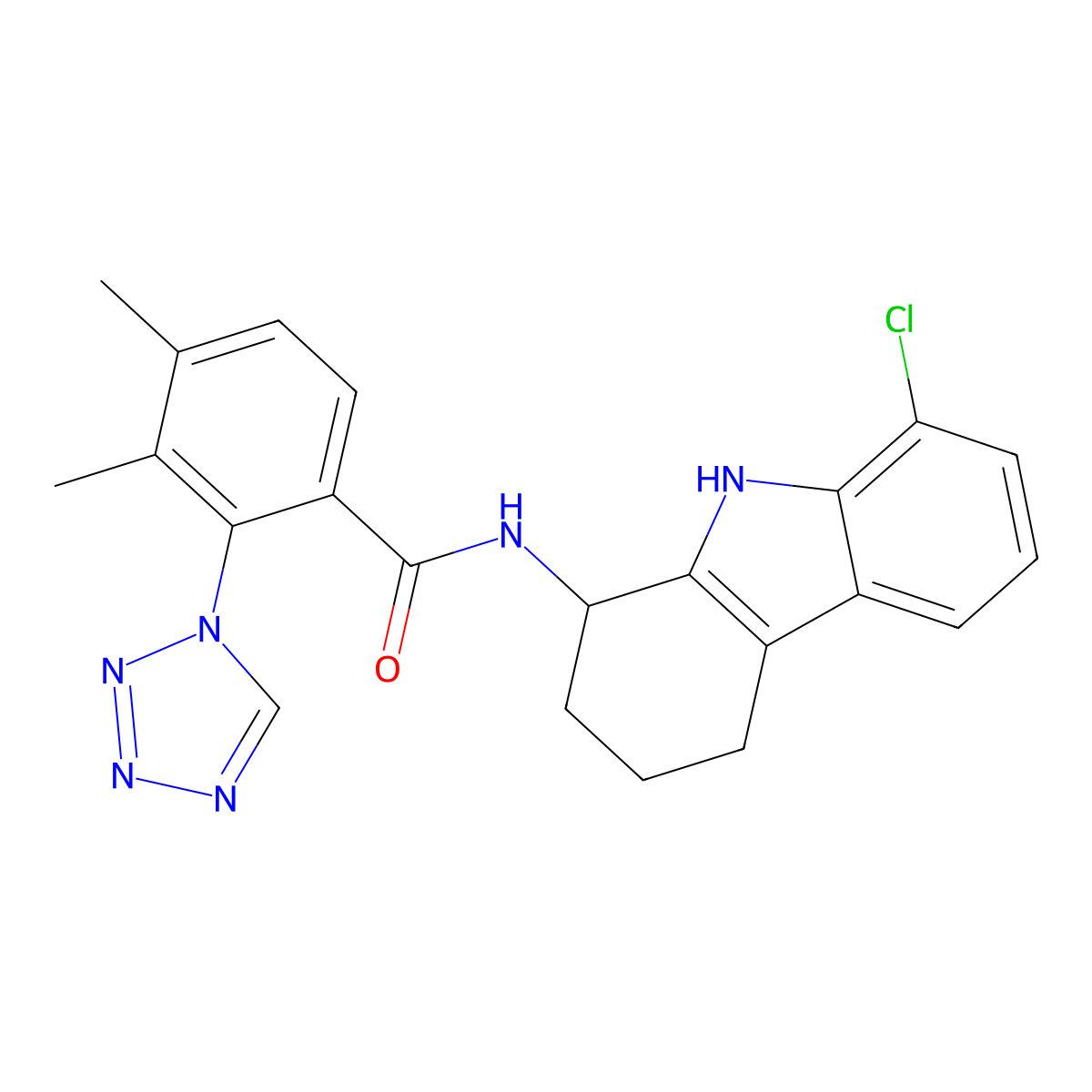 N-(8-chloro-2,3,4,9-tetrahydro-1H-carbazol-1-yl)-3,4-dimethyl-2-(1H-tetrazol-1-yl)benzamide molecular structure, CAS 1574474-78-4