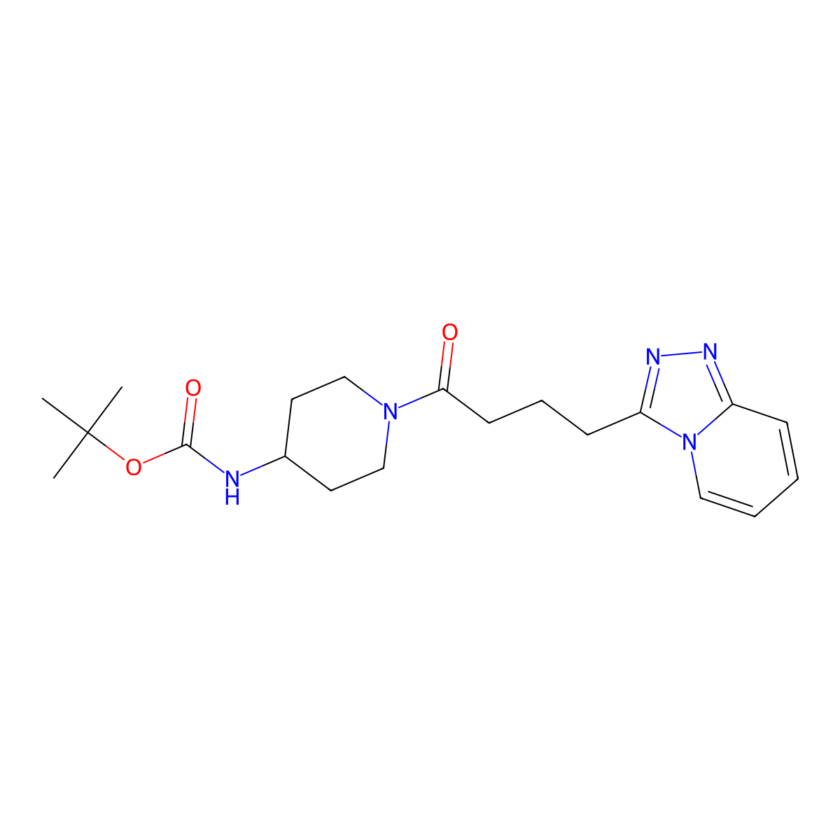 Tert-butyl {1-[4-([1,2,4]triazolo[4,3-a]pyridin-3-yl)butanoyl]piperidin-4-yl}carbamate molecular structure, CAS 1574474-91-1