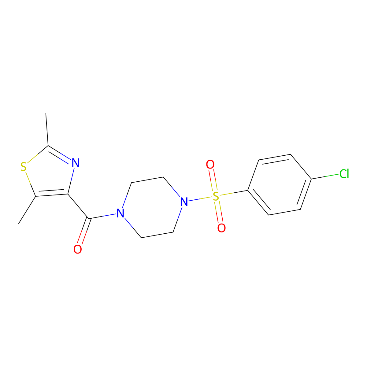{4-[(4-Chlorophenyl)sulfonyl]piperazin-1-yl}(2,5-dimethyl-1,3-thiazol-4-yl)methanone molecular structure, CAS 1574476-95-1