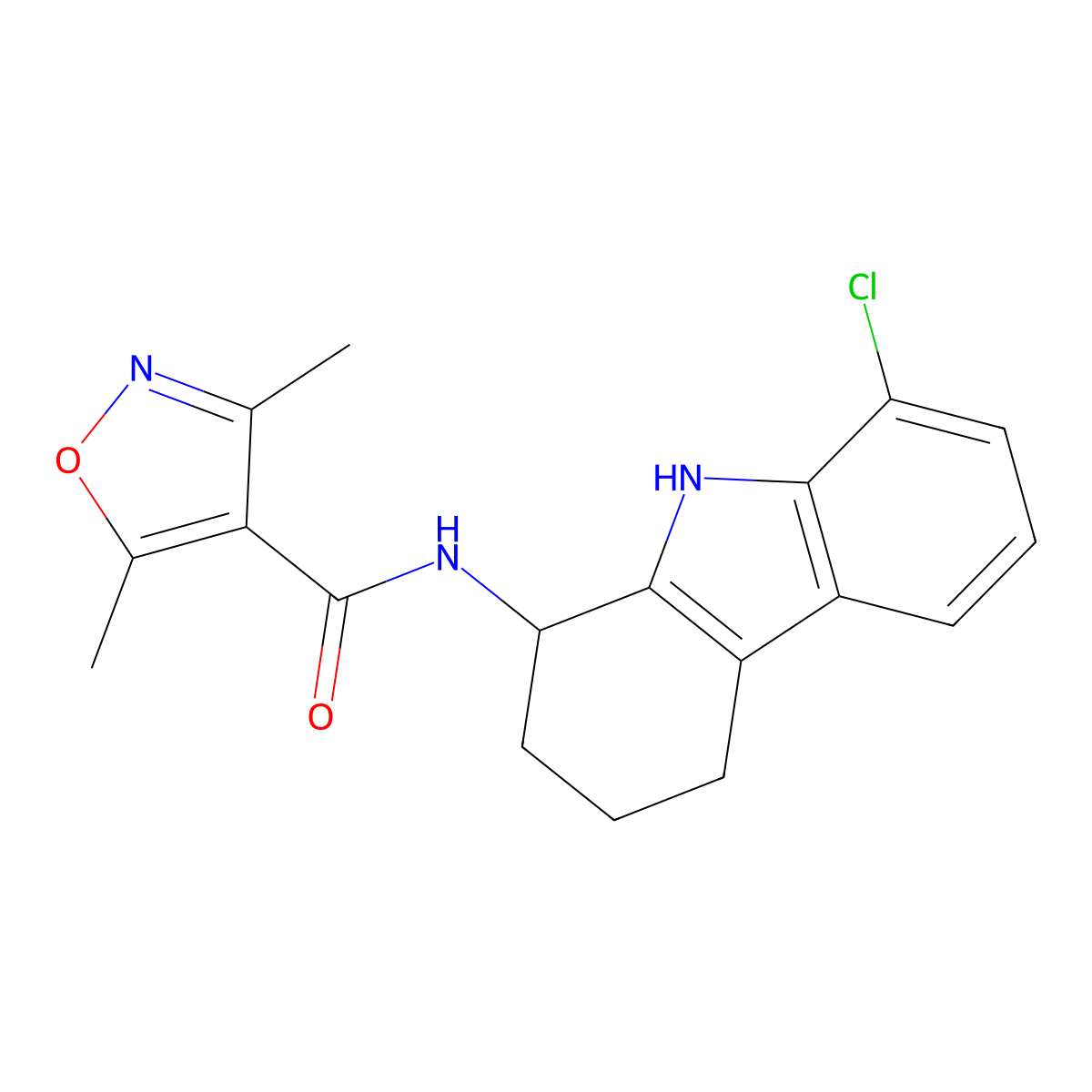 N-(8-chloro-2,3,4,9-tetrahydro-1H-carbazol-1-yl)-3,5-dimethyl-4-isoxazolecarboxamide molecular structure, CAS 1574477-15-8