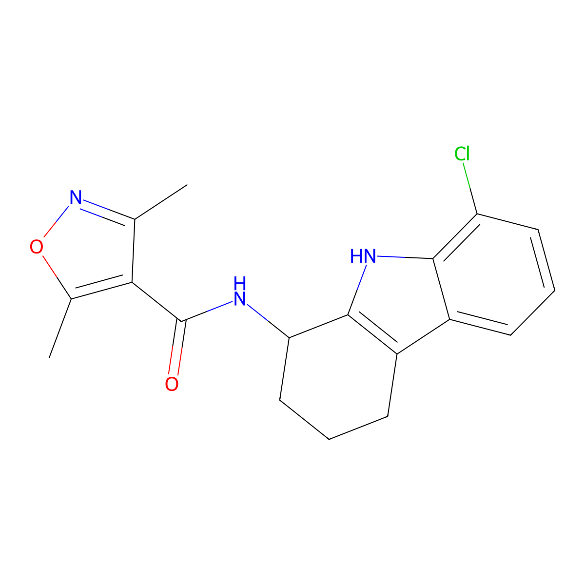 N-(8-chloro-2,3,4,9-tetrahydro-1H-carbazol-1-yl)-3,5-dimethyl-4-isoxazolecarboxamide molecular structure, CAS 1574477-15-8