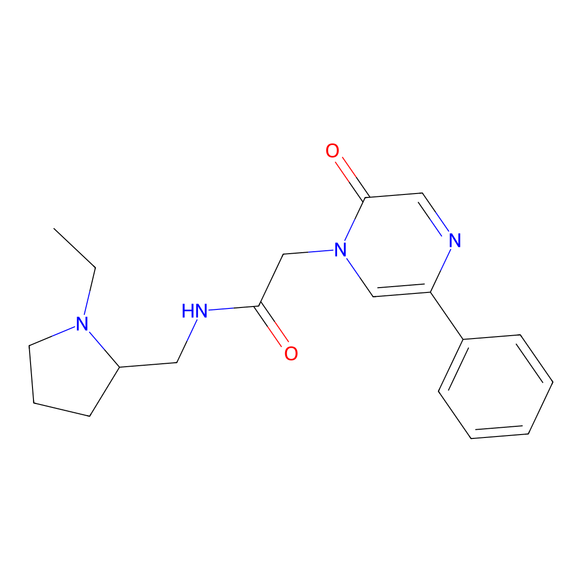 N-[(1-ethylpyrrolidin-2-yl)methyl]-2-(2-oxo-5-phenylpyrazin-1(2H)-yl)acetamide molecular structure, CAS 1574477-20-5
