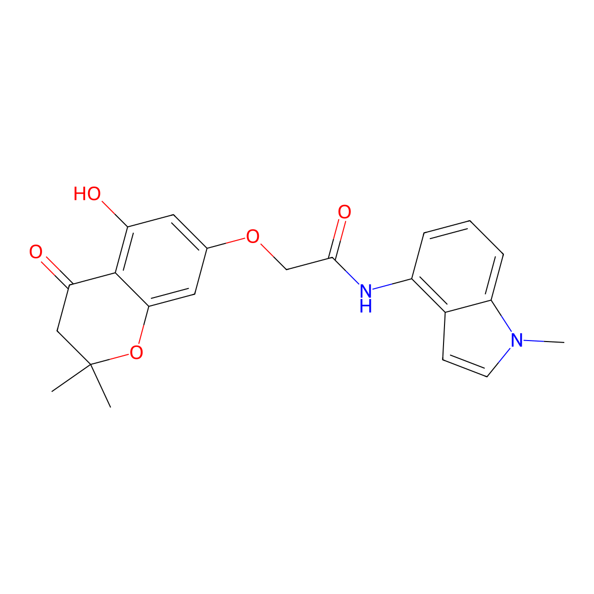 2-[(5-hydroxy-2,2-dimethyl-4-oxo-3,4-dihydro-2H-chromen-7-yl)oxy]-N-(1-methyl-1H-indol-4-yl)acetamide molecular structure, CAS 1574477-31-8