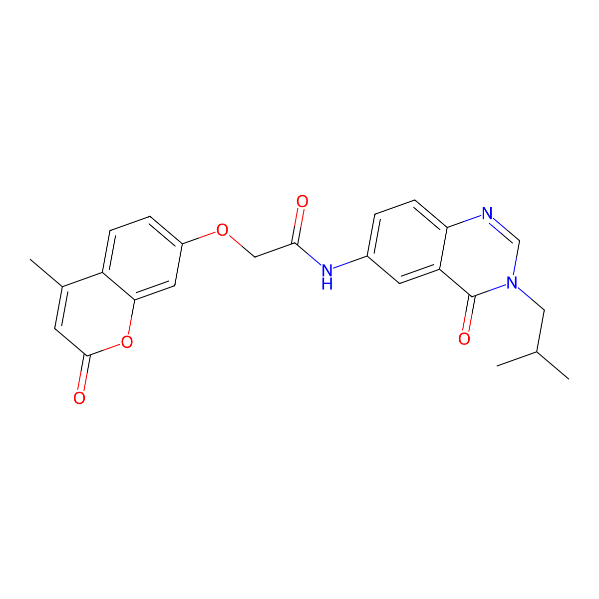 2-[(4-methyl-2-oxo-2H-chromen-7-yl)oxy]-N-[3-(2-methylpropyl)-4-oxo-3,4-dihydroquinazolin-6-yl]acetamide molecular structure, CAS 1574477-32-9