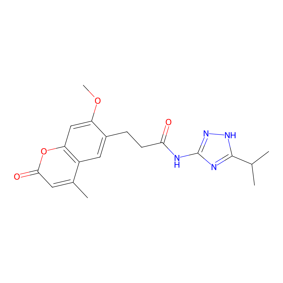 3-(7-methoxy-4-methyl-2-oxo-2H-chromen-6-yl)-N-[5-(propan-2-yl)-1H-1,2,4-triazol-3-yl]propanamide molecular structure, CAS 1574477-33-0