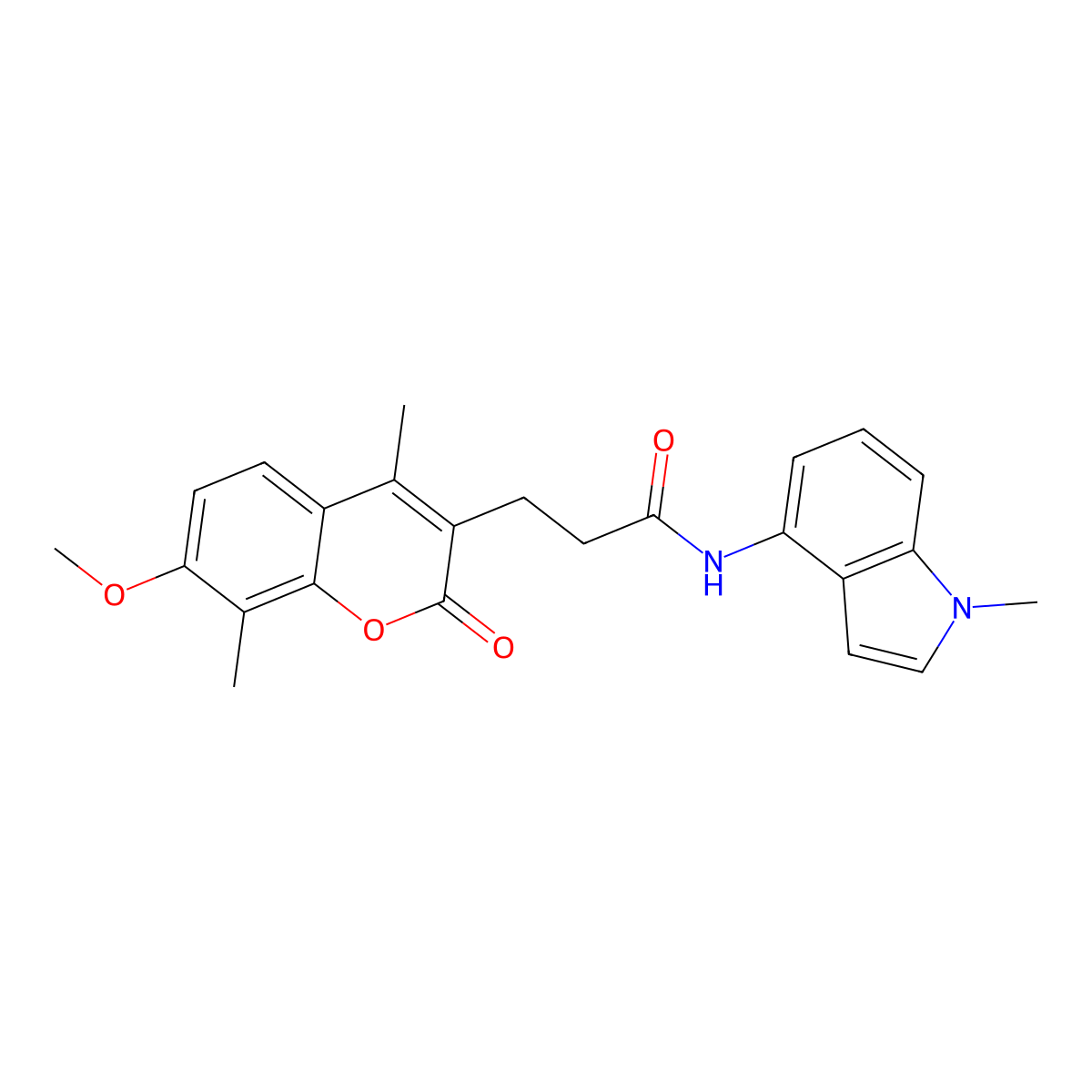 3-(7-methoxy-4,8-dimethyl-2-oxo-2H-chromen-3-yl)-N-(1-methyl-1H-indol-4-yl)propanamide molecular structure, CAS 1574477-44-3