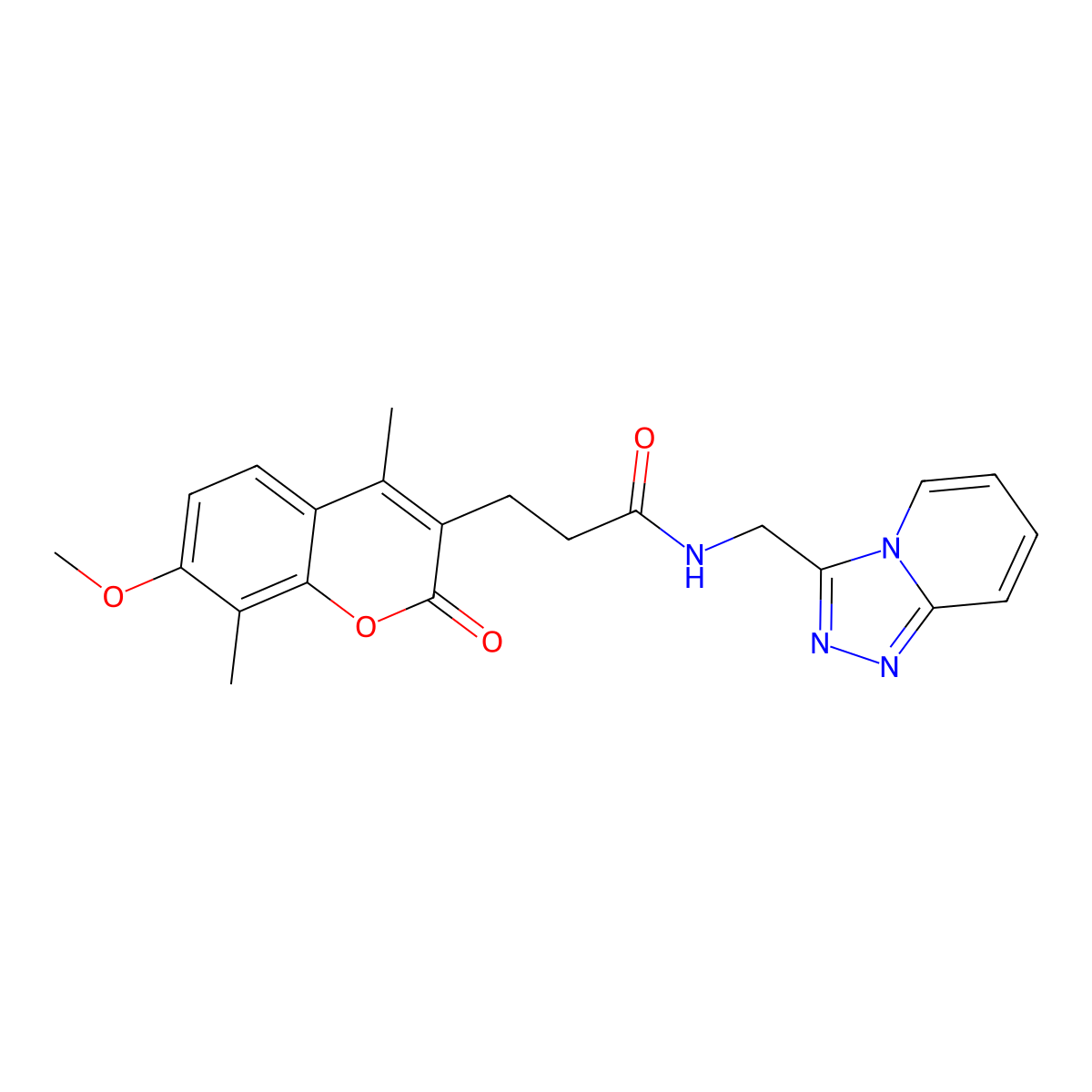 3-(7-methoxy-4,8-dimethyl-2-oxo-2H-chromen-3-yl)-N-([1,2,4]triazolo[4,3-a]pyridin-3-ylmethyl)propanamide molecular structure, CAS 1574477-76-1