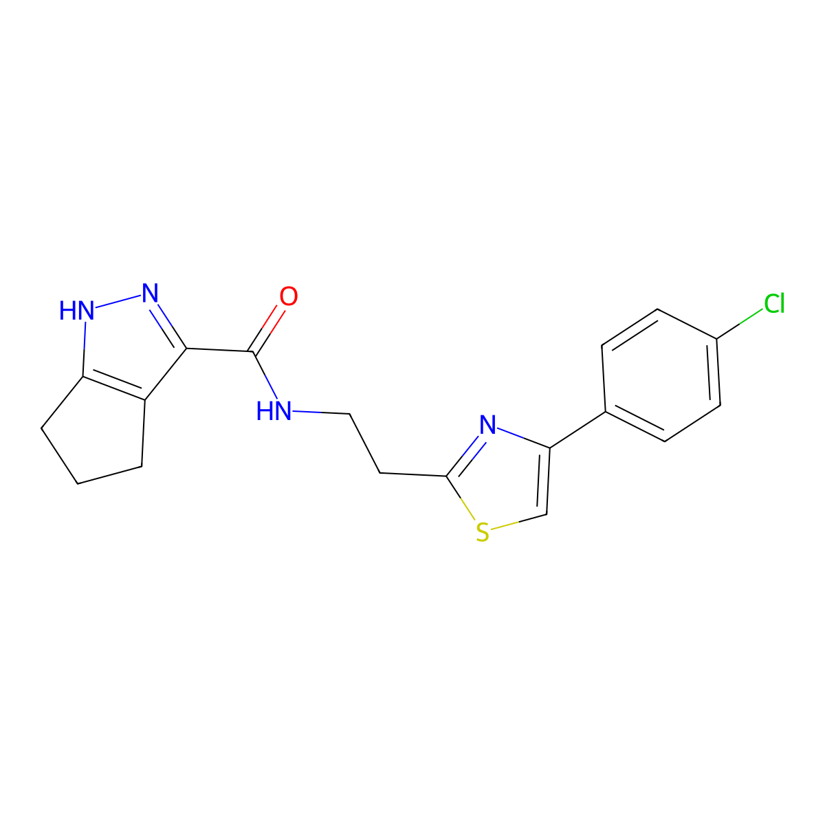 N-{2-[4-(4-chlorophenyl)-1,3-thiazol-2-yl]ethyl}-2,4,5,6-tetrahydrocyclopenta[c]pyrazole-3-carboxamide molecular structure, CAS 1574477-79-4