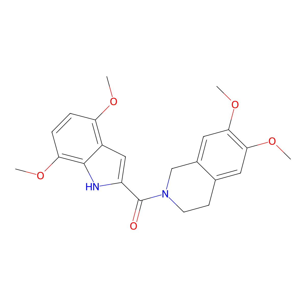 (6,7-dimethoxy-3,4-dihydroisoquinolin-2(1H)-yl)(4,7-dimethoxy-1H-indol-2-yl)methanone molecular structure, CAS 1574477-85-2
