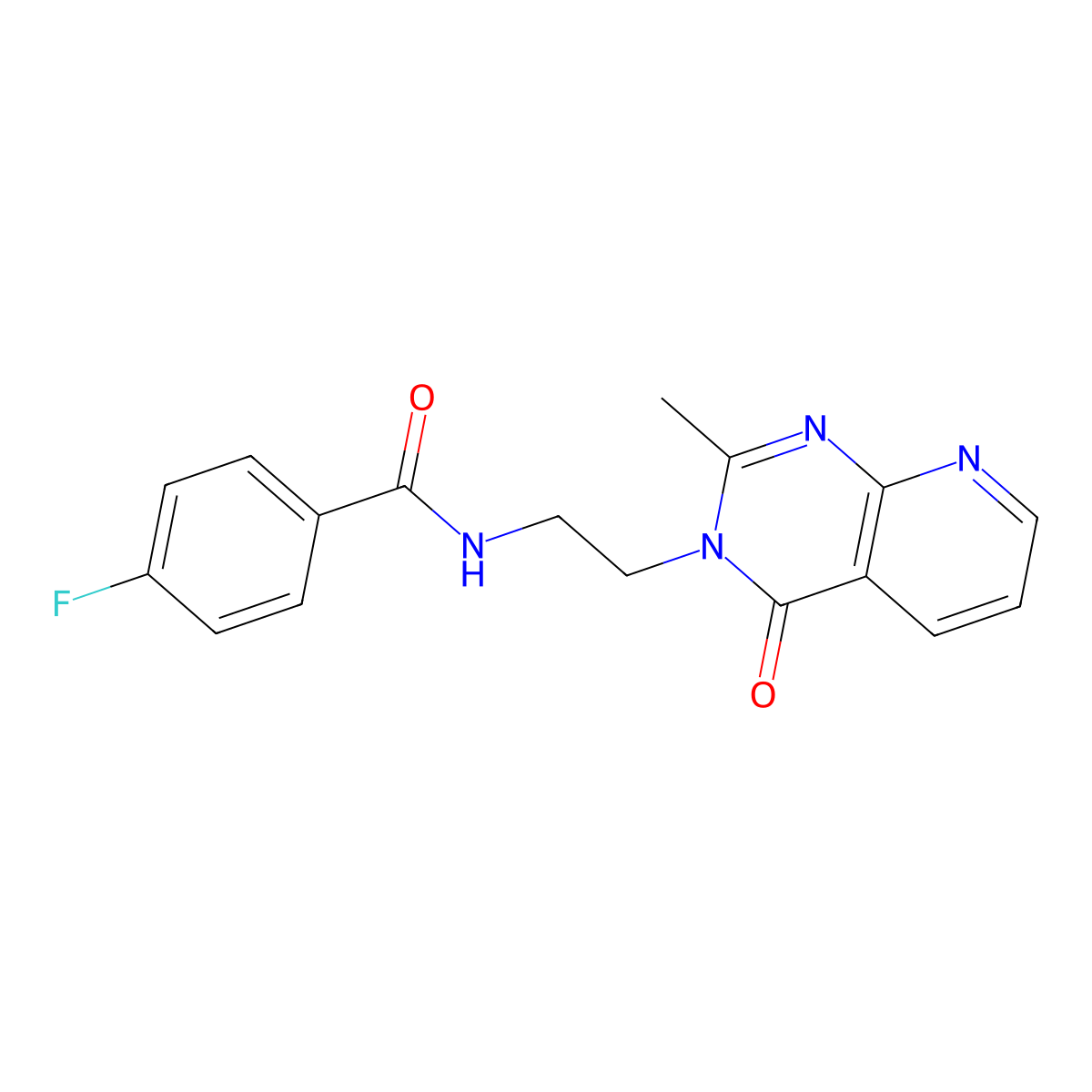 4-fluoro-N-[2-(2-methyl-4-oxopyrido[2,3-d]pyrimidin-3(4H)-yl)ethyl]benzamide molecular structure, CAS 1574478-83-3