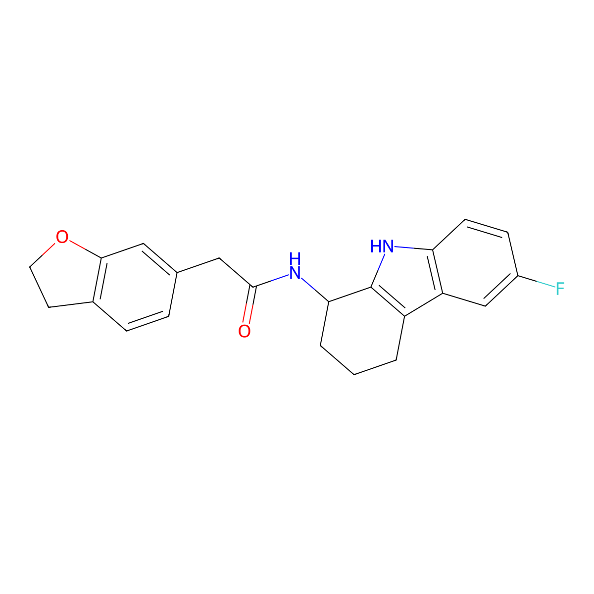 2-(2,3-dihydrobenzofuran-6-yl)-N-(6-fluoro-2,3,4,9-tetrahydro-1H-carbazol-1-yl)acetamide molecular structure, CAS 1574479-37-0