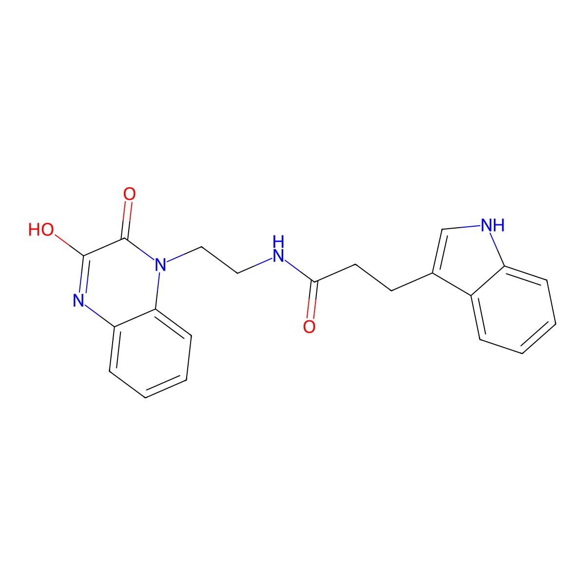 N-(2-(3-hydroxy-2-oxoquinoxalin-1(2H)-yl)ethyl)-3-(1H-indol-3-yl)propanamide molecular structure, CAS 1574479-55-2