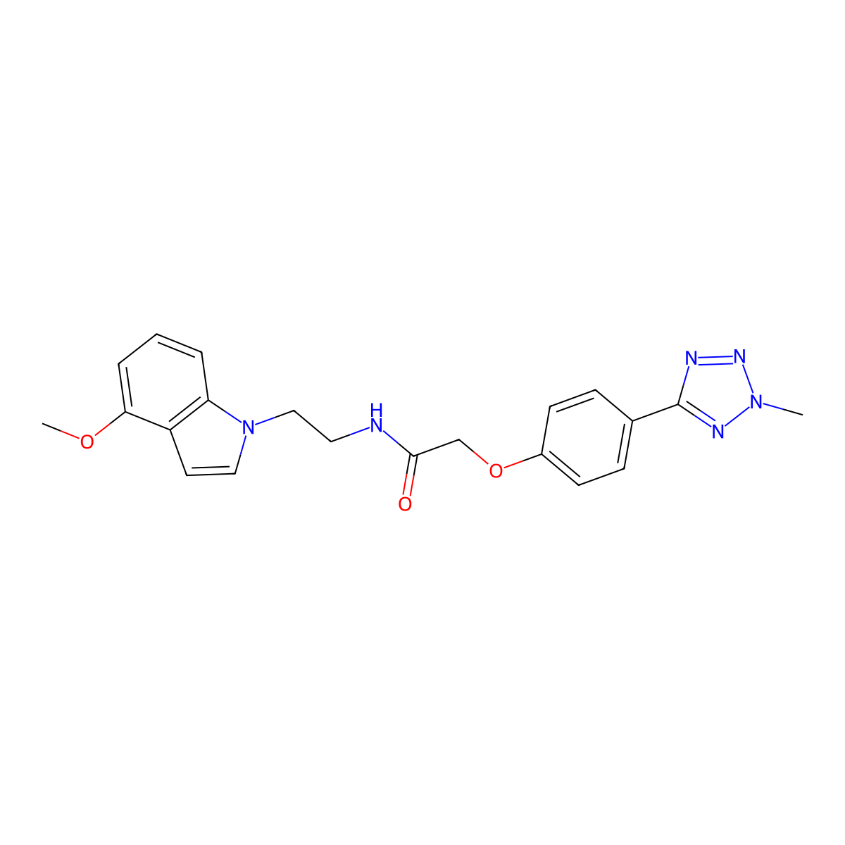 N-[2-(4-methoxy-1H-indol-1-yl)ethyl]-2-[4-(2-methyl-2H-tetrazol-5-yl)phenoxy]acetamide molecular structure, CAS 1574479-59-6