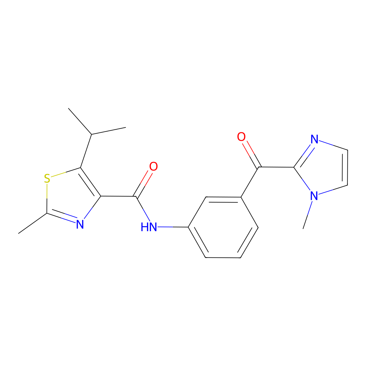 2-methyl-N-{3-[(1-methyl-1H-imidazol-2-yl)carbonyl]phenyl}-5-(propan-2-yl)-1,3-thiazole-4-carboxamide molecular structure, CAS 1574479-66-5