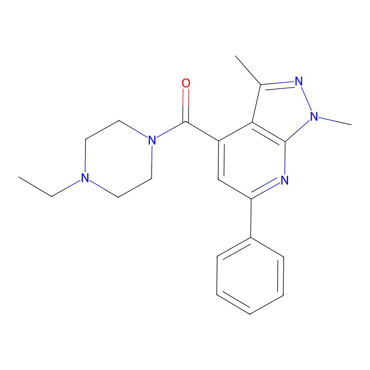 (1,3-dimethyl-6-phenyl-1H-pyrazolo[3,4-b]pyridin-4-yl)(4-ethylpiperazino)methanone molecular structure, CAS 1574479-70-1