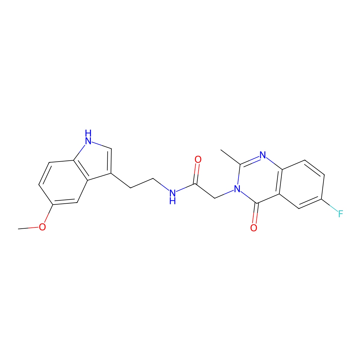 2-(6-fluoro-2-methyl-4-oxoquinazolin-3(4H)-yl)-N-[2-(5-methoxy-1H-indol-3-yl)ethyl]acetamide molecular structure, CAS 1574479-79-0
