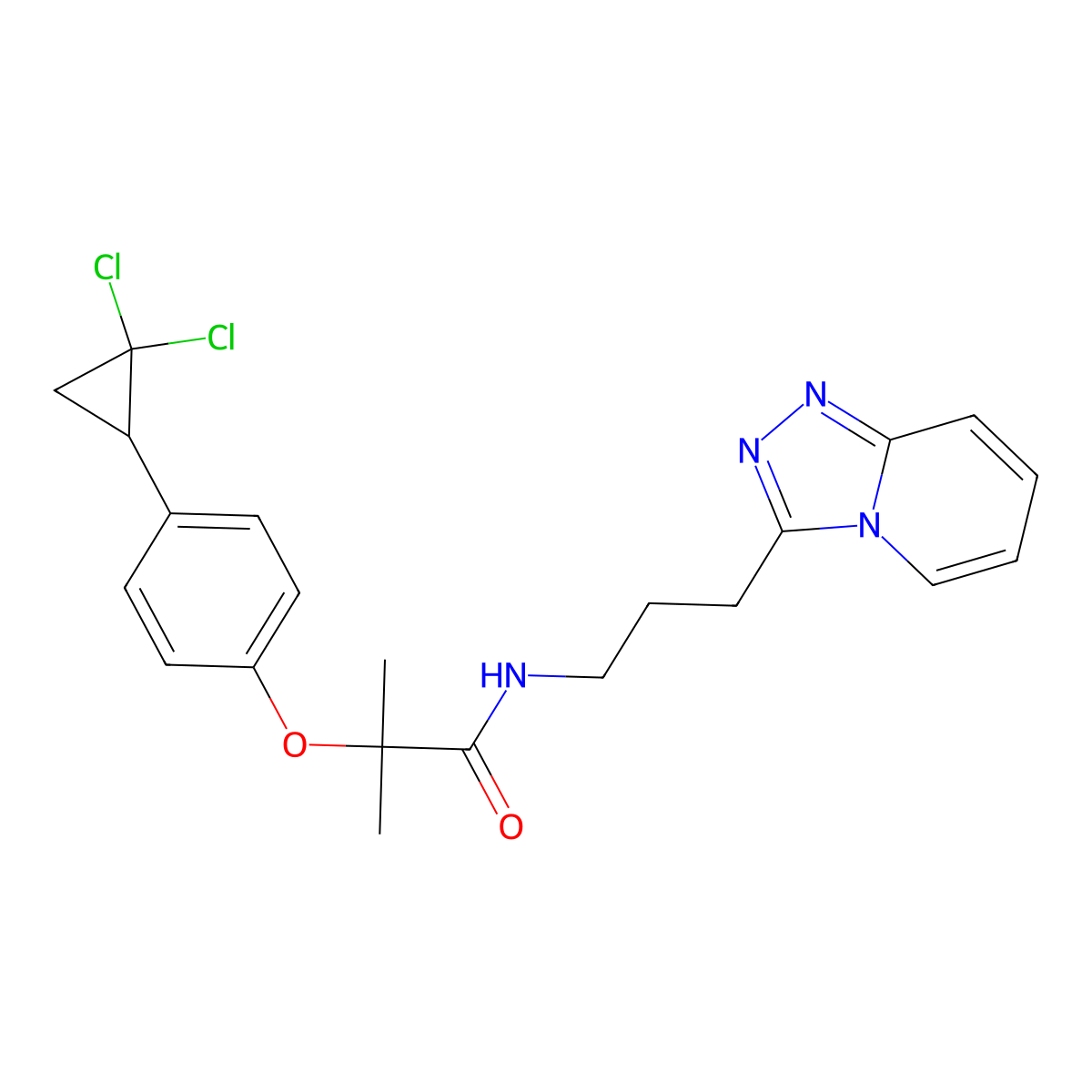 2-[4-(2,2-dichlorocyclopropyl)phenoxy]-2-methyl-N-[3-([1,2,4]triazolo[4,3-a]pyridin-3-yl)propyl]propanamide molecular structure, CAS 1574479-84-7
