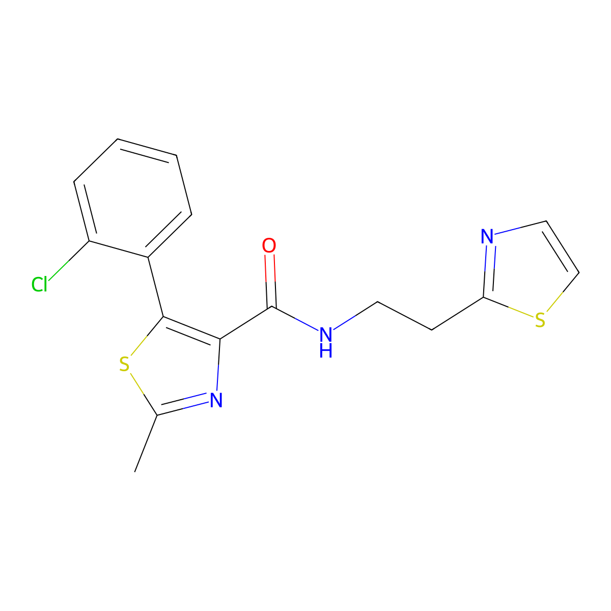 5-(2-chlorophenyl)-2-methyl-N-[2-(1,3-thiazol-2-yl)ethyl]-1,3-thiazole-4-carboxamide molecular structure, CAS 1574480-01-5