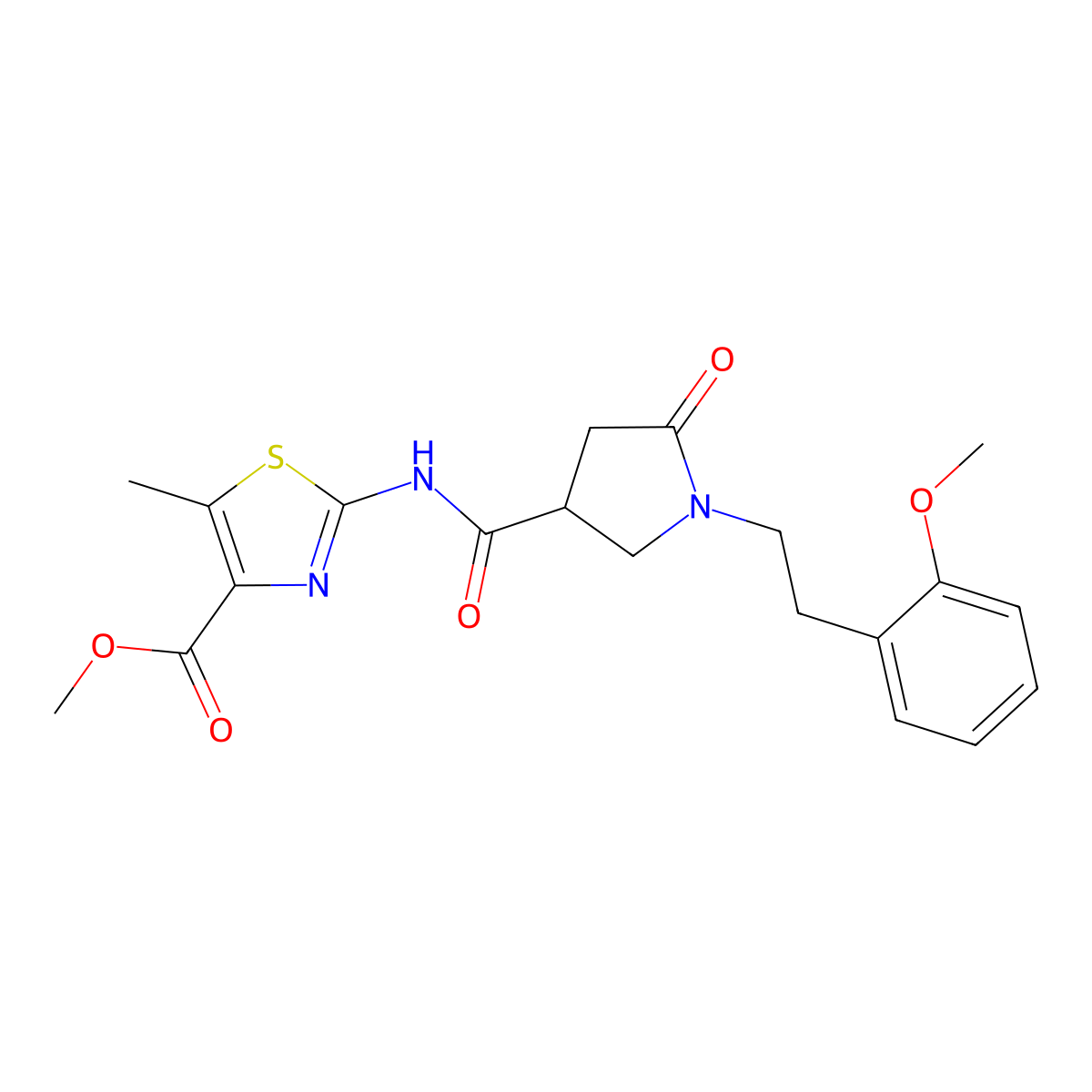 Methyl 2-[({1-[2-(2-methoxyphenyl)ethyl]-5-oxopyrrolidin-3-yl}carbonyl)amino]-5-methyl-1,3-thiazole-4-carboxylate molecular structure, CAS 1574480-08-2