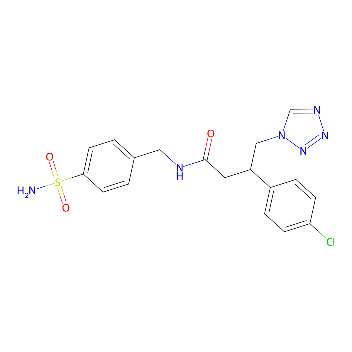 3-(4-chlorophenyl)-N-(4-sulfamoylbenzyl)-4-(1H-tetrazol-1-yl)butanamide molecular structure, CAS 1574480-29-7