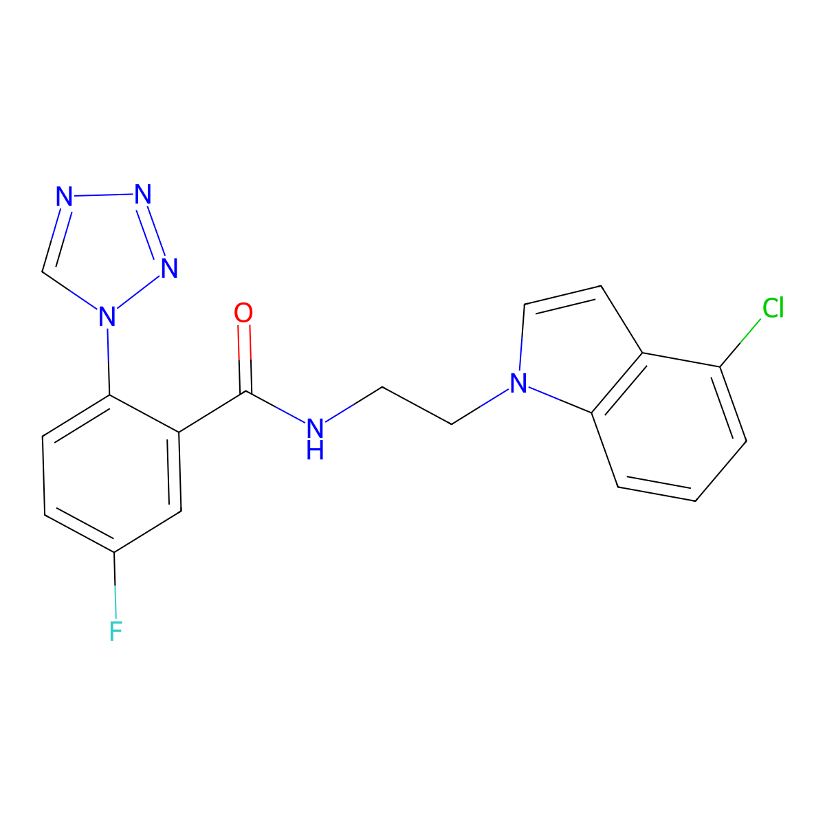 N-[2-(4-chloro-1H-indol-1-yl)ethyl]-5-fluoro-2-(1H-1,2,3,4-tetraazol-1-yl)benzamide molecular structure, CAS 1574480-64-0