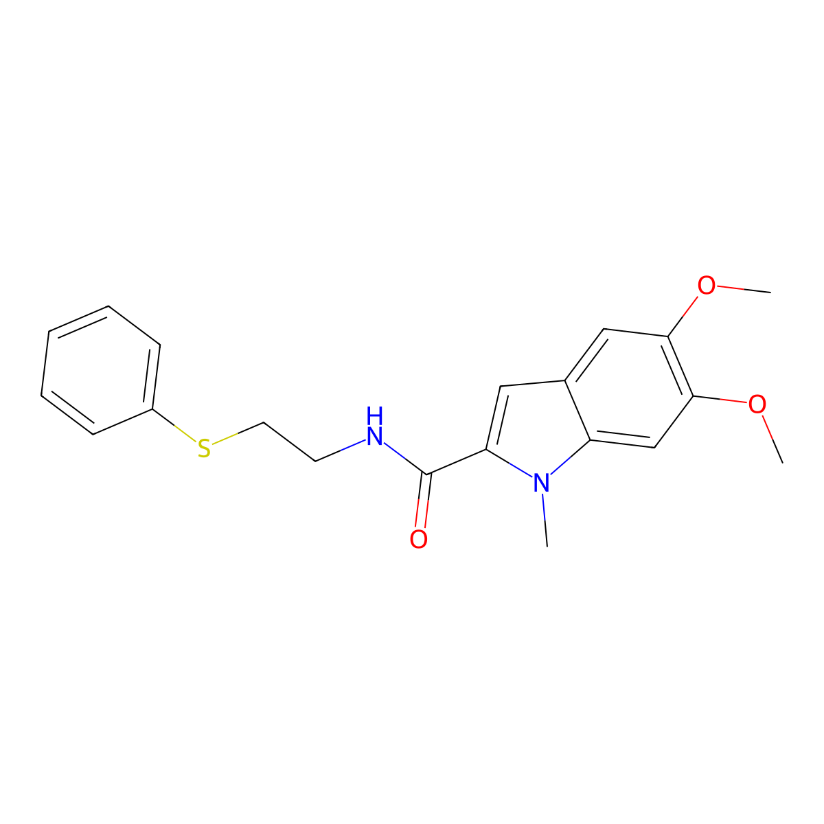 5,6-dimethoxy-1-methyl-N-[2-(phenylsulfanyl)ethyl]-1H-indole-2-carboxamide molecular structure, CAS 1574480-70-8