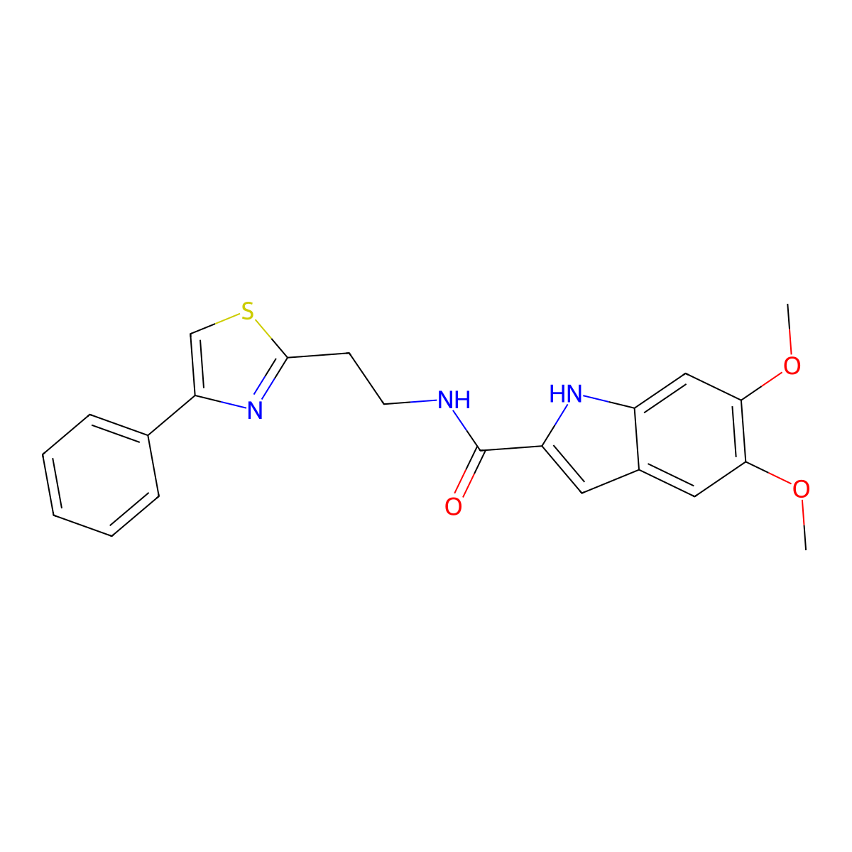 5,6-dimethoxy-N-[2-(4-phenyl-1,3-thiazol-2-yl)ethyl]-1H-indole-2-carboxamide molecular structure, CAS 1574480-91-3